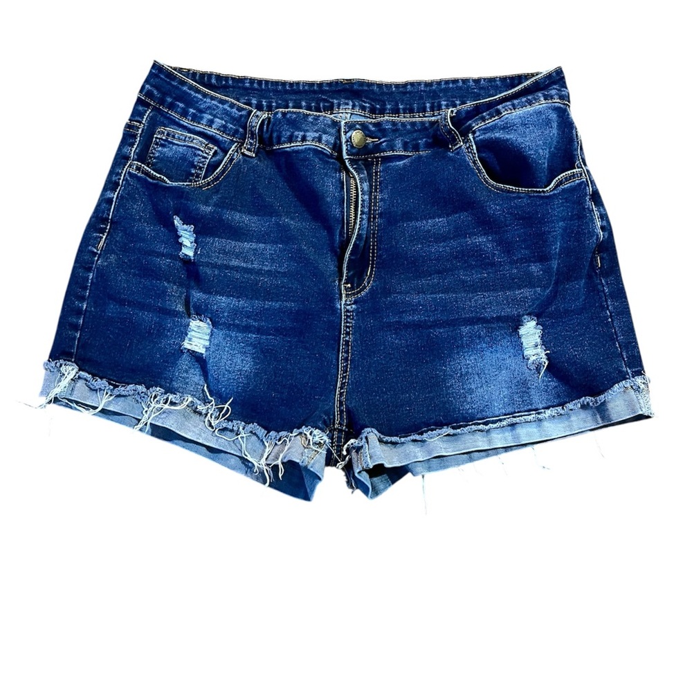 SHEIN Dark Blue Distressed Jean Shorts